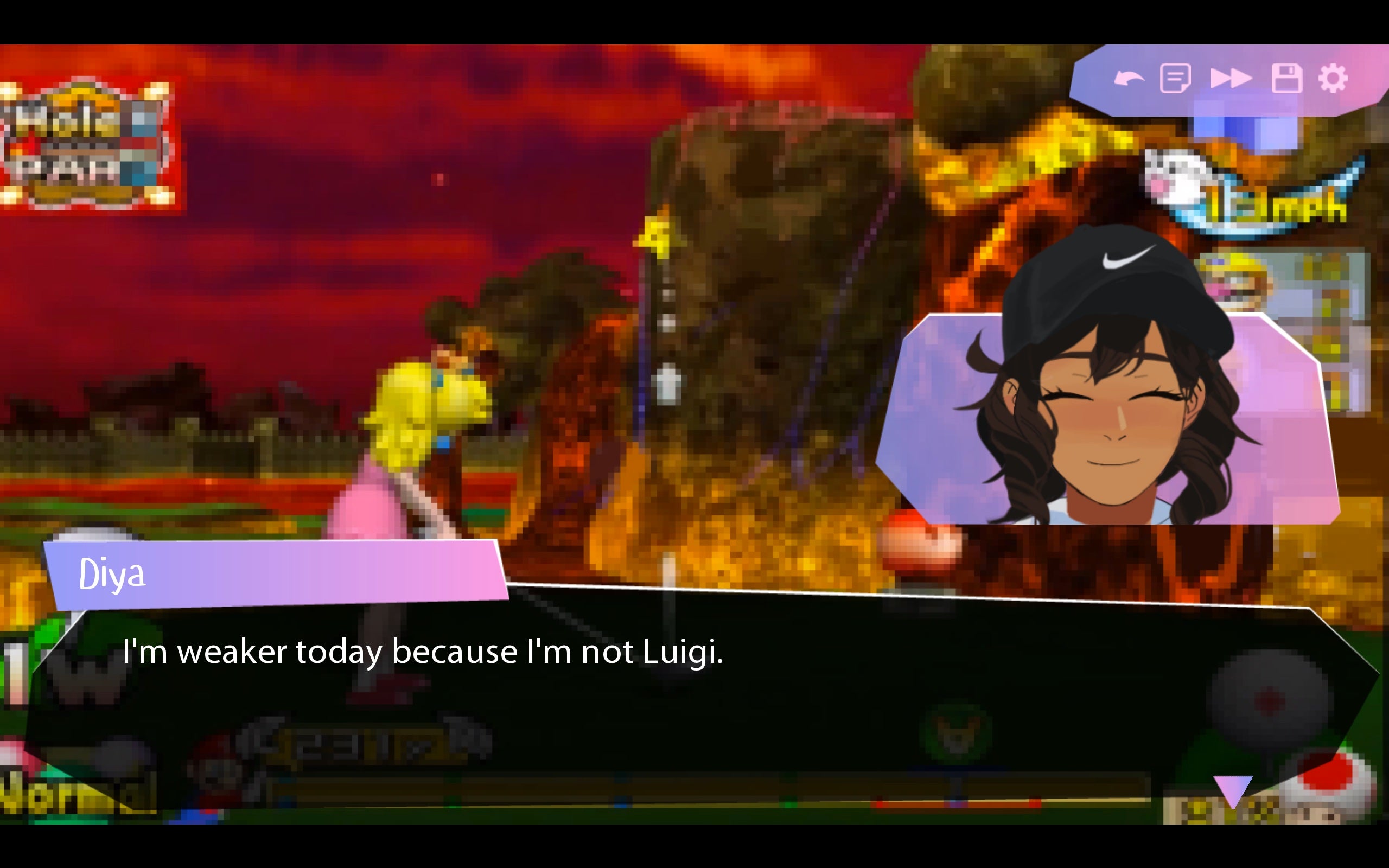 Diya knows the true power of the best Mario bro. (Screenshot: Brianna Lei)