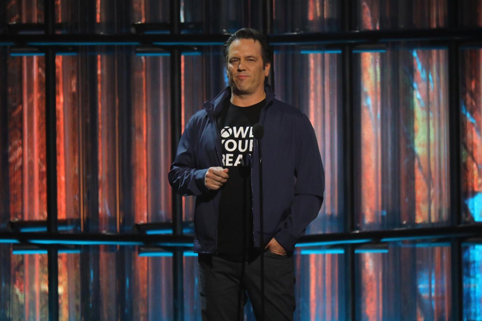 Rich man Phil Spencer dressed like my dad going to get bagels while attending gaming's equivalent of the Oscars.  (Photo: Getty / JC Olivera / Stringer, Getty Images)