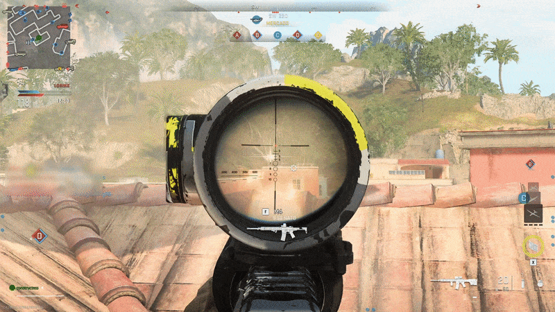 The M4 is capable at range, but it's no replacement for a sniper rifle. (Gif: Activision / Kotaku)