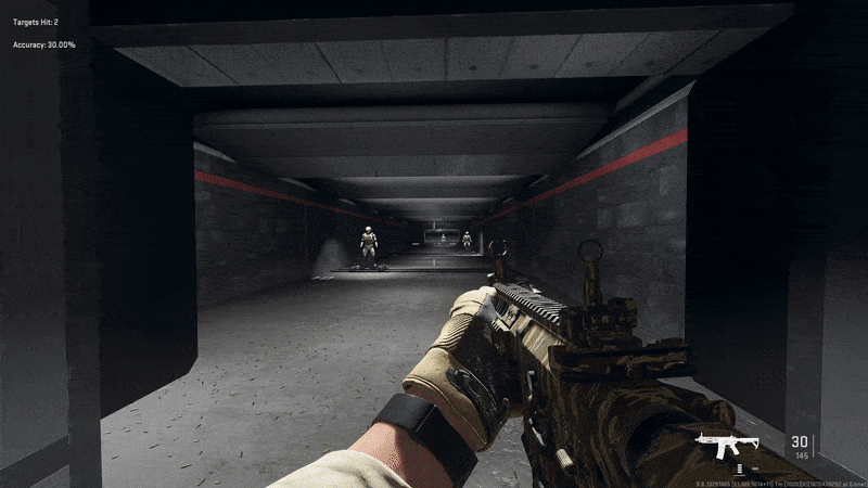 The firing range, accessible from the Gunsmith menu, is a quick way to test out your modifications before heading out into a live match. (Gif: Activision / Kotaku)