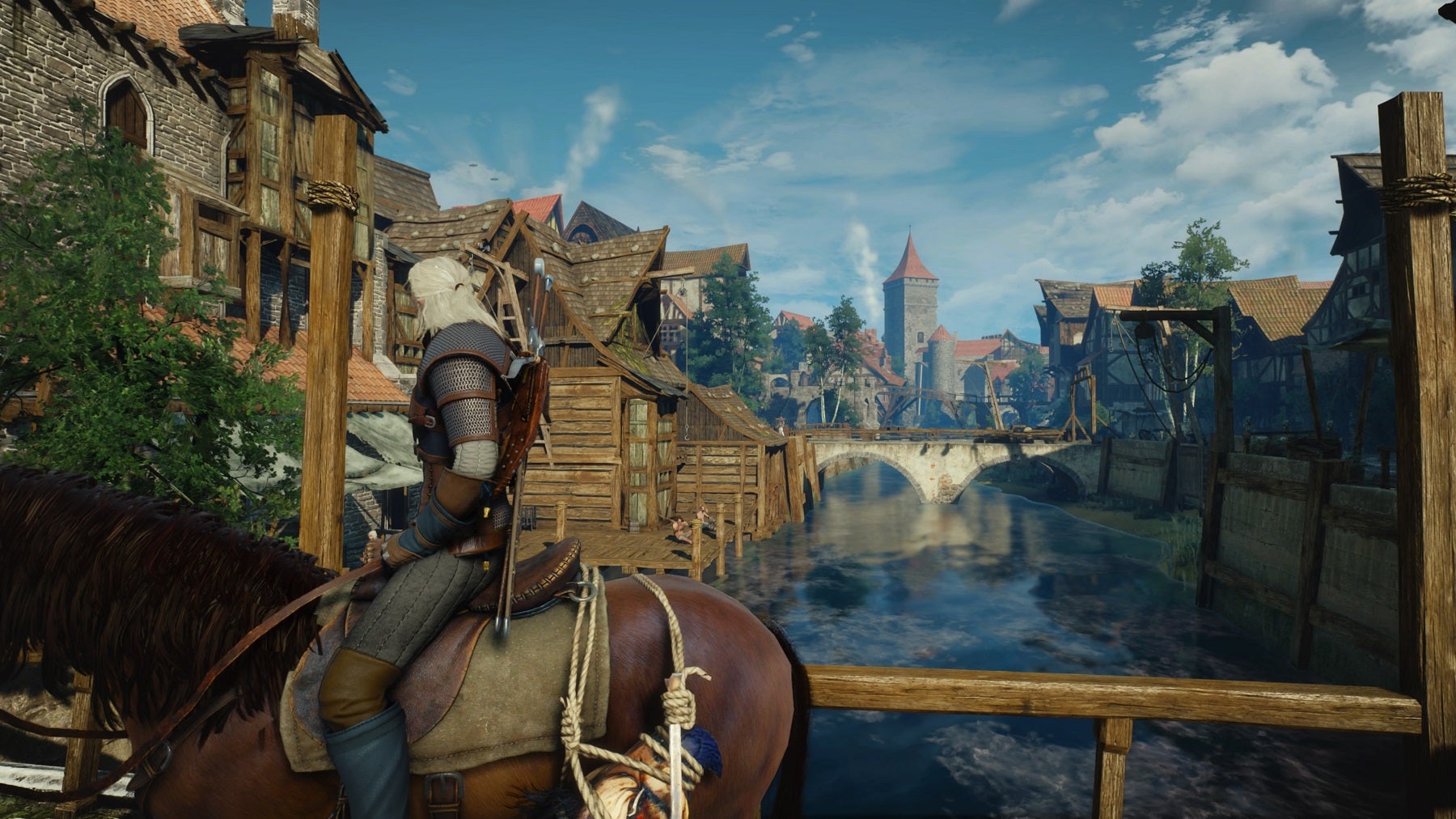 On PS5 the water and lighting effects are improved, as are visual details in the background.  (Screenshot: CD Projekt Red/ Kotaku)