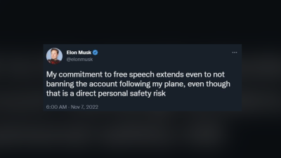 Free Speech Warrior Elon Musk Bans Twitter Account That Tracked His Private Jet