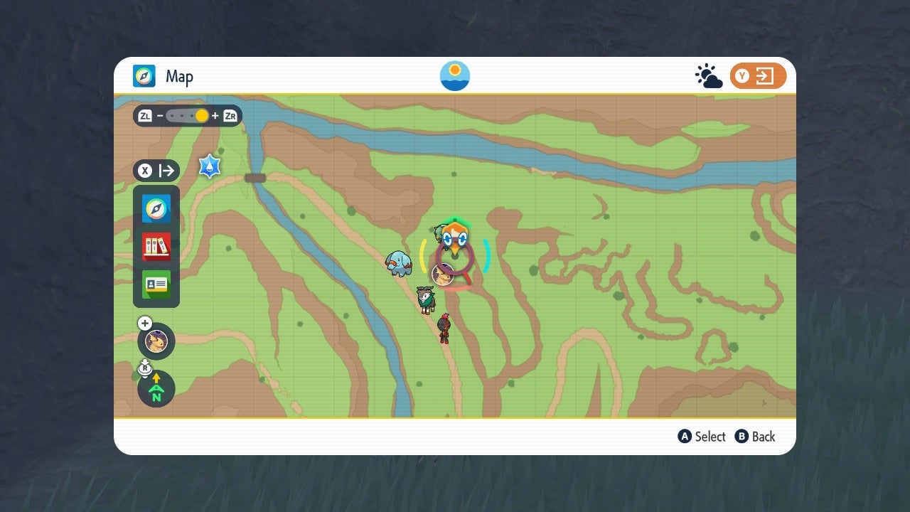 Charcadet is a rare spawn around swaths of Paldea, but it seems to reliably show up in this spot on the map. (Image: The Pokémon Company / Kotaku)