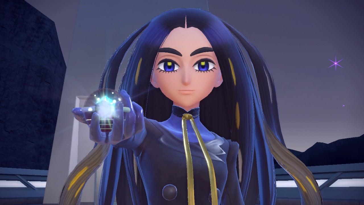 Geeta charges her tera orb as if it will make any meaningful impact on this battle. Go, girl. Give us nothing. (Screenshot: The Pokémon Company / Kotaku)