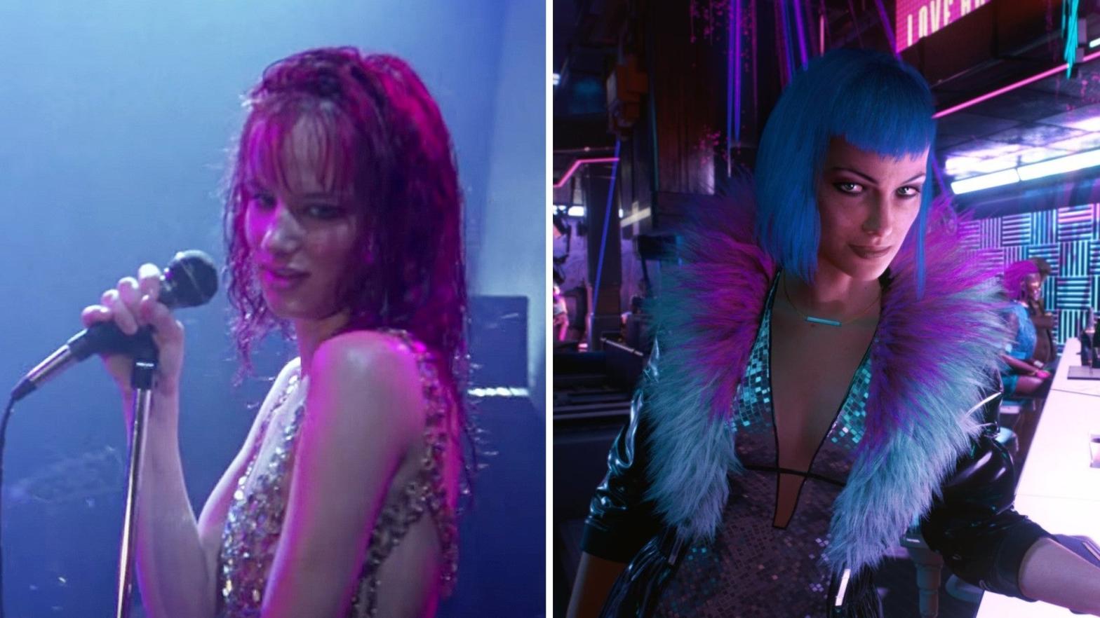 Cyberpunk media loves bisexual colour palettes because in the future everyone is bi. (Image: CD Projekt Red / 20th Century Studios / Kotaku)