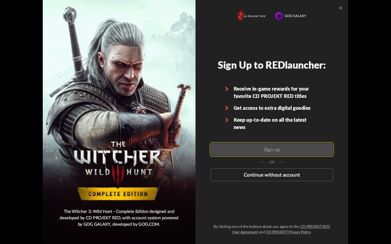 The Witcher 3 is fully playable offline, but sign-in prompts like this are very common on Steam games and they won't always let you play without an initial log in.  (Screenshot: CD Projekt Red / Kotaku)