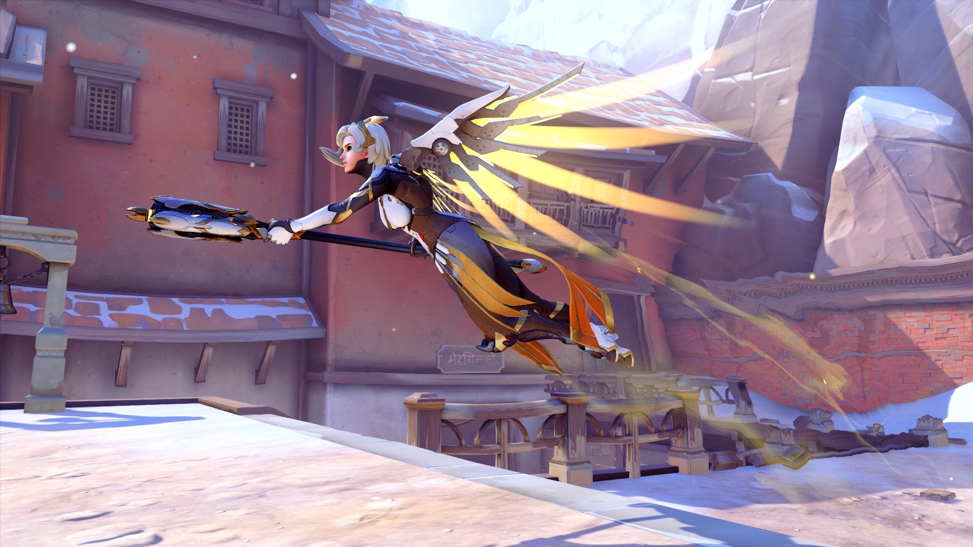 Mercy's Guardian Angel ability helps her traverse the map and be an effective support, but she needs to be able to see you to pull it off. (Image: Blizzard Entertainment)