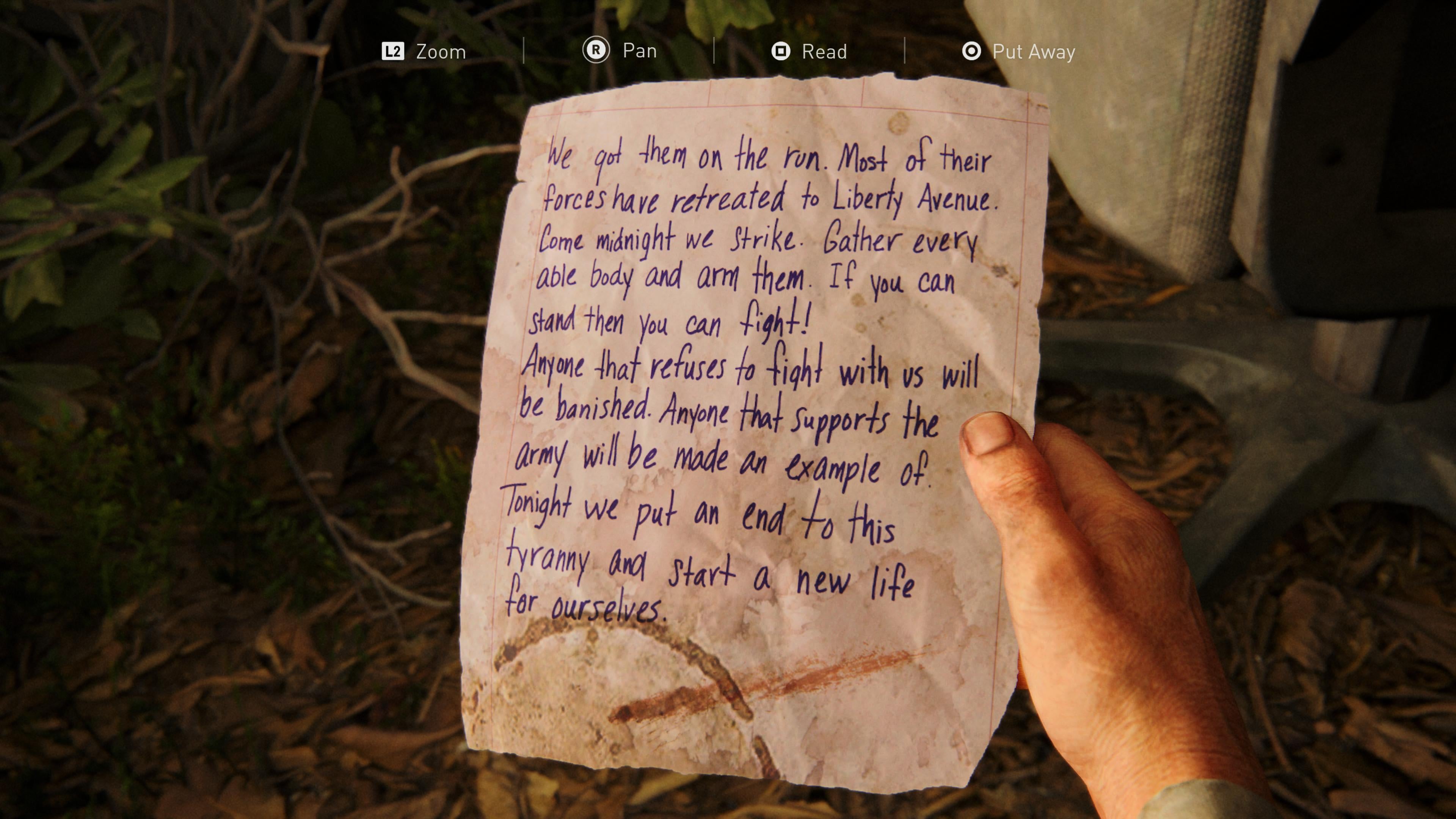 This note you can find in the game suggests the hunters there follow a similar arc to the ones in the show. (Screenshot: HBO)