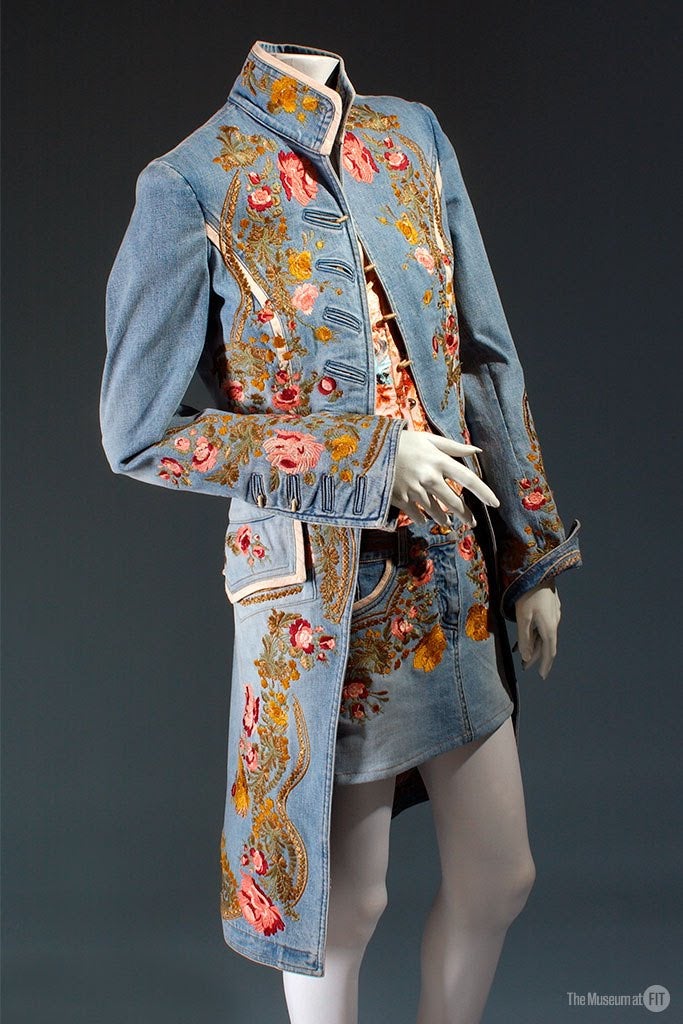 A denim top and miniskirt by Roberto Cavalli. (Image: The Museum at FIT)