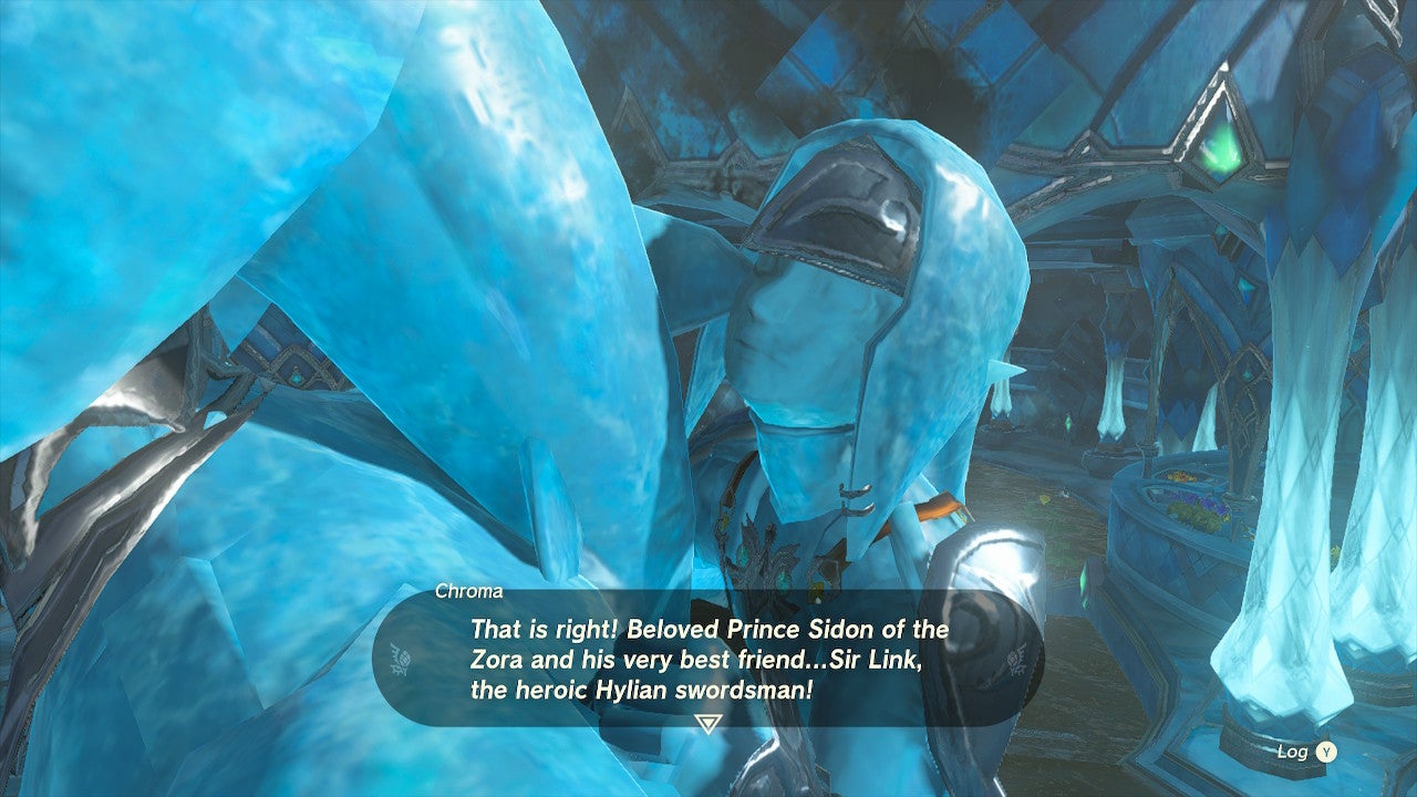 A statue of Link riding on Sidon's back is prominently displayed in Zora's domain. (Screenshot: Nintendo / Kotaku)