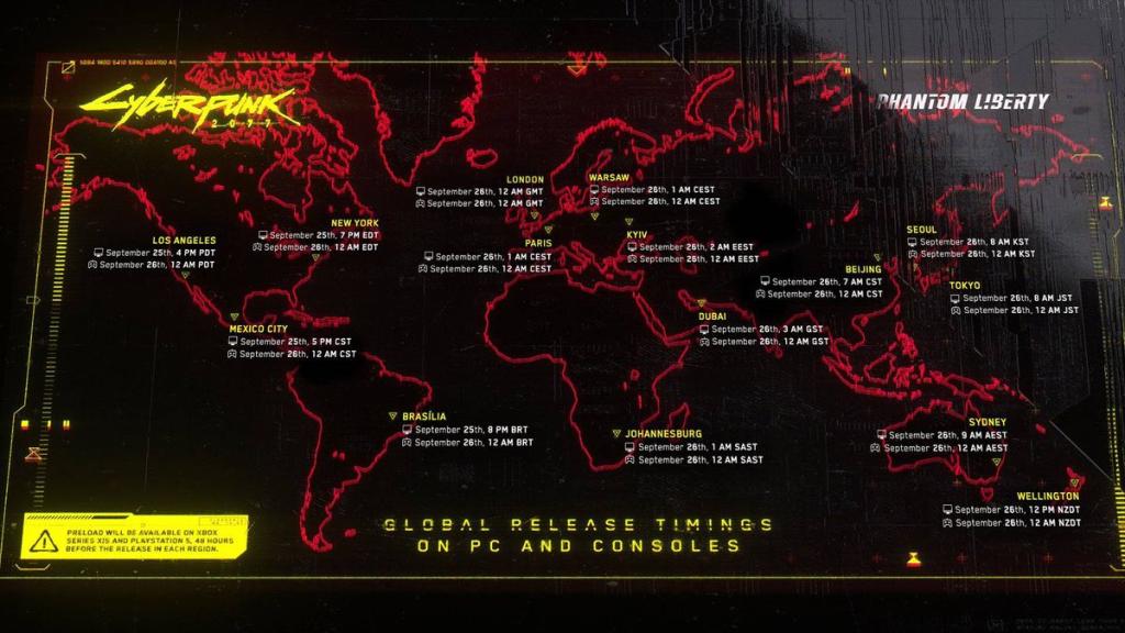 Cyberpunk 2077: Phantom Liberty launch times