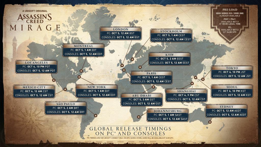 Assassin's Creed Mirage Launch Times