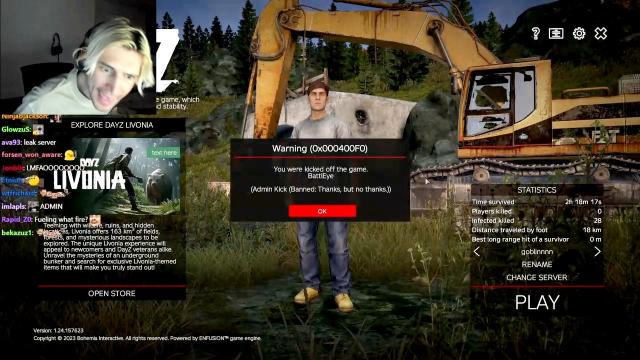 Popular Streamer xQc Gets Banned From DayZ Server