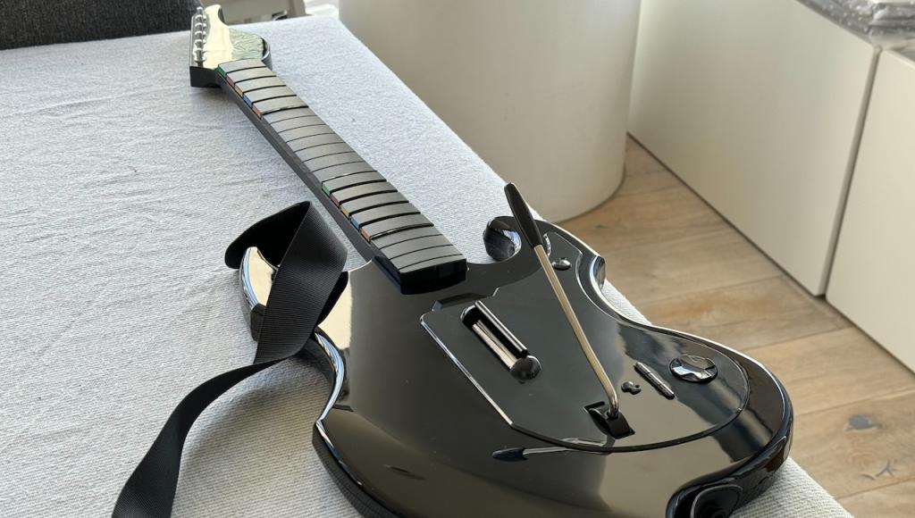 The riffmaster guitar controller up close on a table